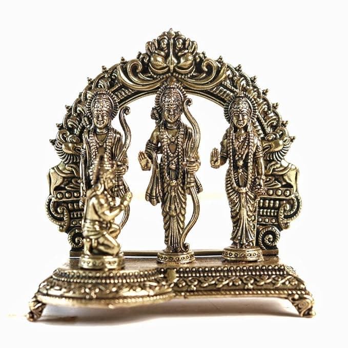Brass Ram Darbar Idol | 3 Inch | Lord Ram, Sita, Lakshman & Hanuman | Home Decor | Office | House Warming Gifts